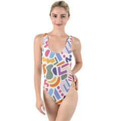 Abstract Pattern Background High Leg Strappy Swimsuit