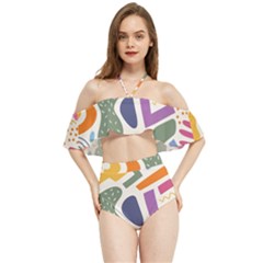 Abstract Pattern Background Halter Flowy Bikini Set 