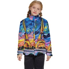 Eiffel Tower Starry Night Print Van Gogh Kids  Puffer Bubble Jacket Coat by Maspions