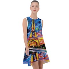 Eiffel Tower Starry Night Print Van Gogh Frill Swing Dress