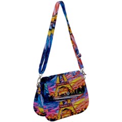 Eiffel Tower Starry Night Print Van Gogh Saddle Handbag by Maspions