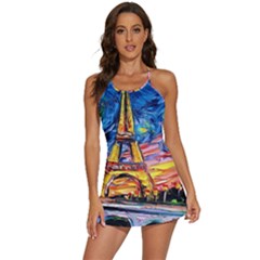 Eiffel Tower Starry Night Print Van Gogh 2-in-1 Flare Activity Dress by Maspions