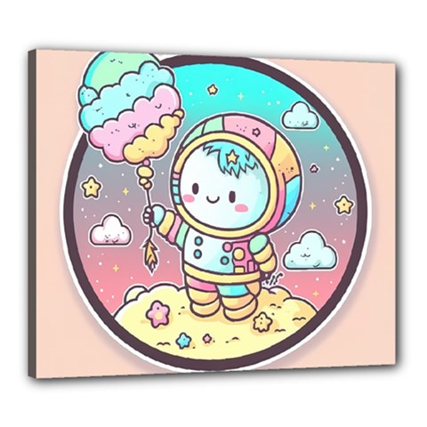 Boy Astronaut Cotton Candy Childhood Fantasy Tale Literature Planet Universe Kawaii Nature Cute Clou Canvas 24  X 20  (stretched)