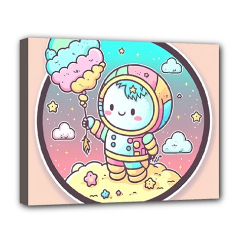 Boy Astronaut Cotton Candy Childhood Fantasy Tale Literature Planet Universe Kawaii Nature Cute Clou Deluxe Canvas 20  X 16  (stretched)