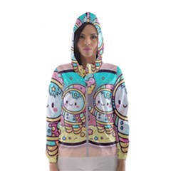 Boy Astronaut Cotton Candy Childhood Fantasy Tale Literature Planet Universe Kawaii Nature Cute Clou Women s Hooded Windbreaker by Maspions