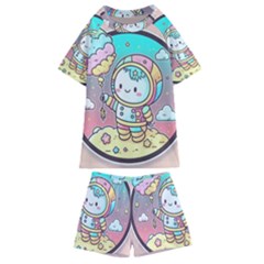 Boy Astronaut Cotton Candy Childhood Fantasy Tale Literature Planet Universe Kawaii Nature Cute Clou Kids  Swim T-shirt And Shorts Set