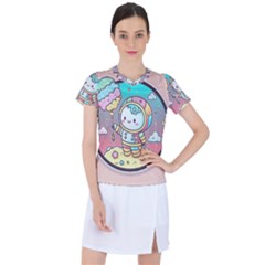 Boy Astronaut Cotton Candy Childhood Fantasy Tale Literature Planet Universe Kawaii Nature Cute Clou Women s Sports Top