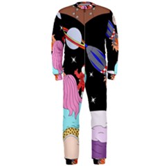 Girl Bed Space Planets Spaceship Rocket Astronaut Galaxy Universe Cosmos Woman Dream Imagination Bed Onepiece Jumpsuit (men)