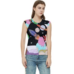 Girl Bed Space Planets Spaceship Rocket Astronaut Galaxy Universe Cosmos Woman Dream Imagination Bed Women s Raglan Cap Sleeve T-shirt