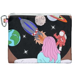 Girl Bed Space Planets Spaceship Rocket Astronaut Galaxy Universe Cosmos Woman Dream Imagination Bed Canvas Cosmetic Bag (xxl)