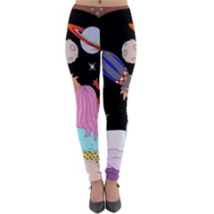 Girl Bed Space Planets Spaceship Rocket Astronaut Galaxy Universe Cosmos Woman Dream Imagination Bed Lightweight Velour Leggings