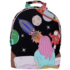 Girl Bed Space Planets Spaceship Rocket Astronaut Galaxy Universe Cosmos Woman Dream Imagination Bed Mini Full Print Backpack