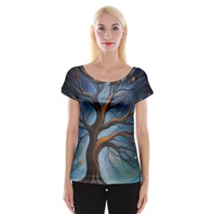 Tree Branches Mystical Moon Expressionist Oil Painting Acrylic Painting Abstract Nature Moonlight Ni Cap Sleeve Top by Maspions