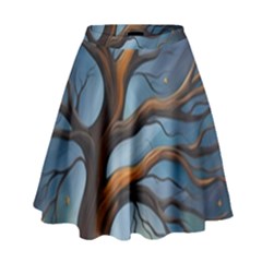Tree Branches Mystical Moon Expressionist Oil Painting Acrylic Painting Abstract Nature Moonlight Ni High Waist Skirt