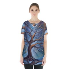 Tree Branches Mystical Moon Expressionist Oil Painting Acrylic Painting Abstract Nature Moonlight Ni Skirt Hem Sports Top by Maspions