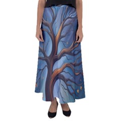 Tree Branches Mystical Moon Expressionist Oil Painting Acrylic Painting Abstract Nature Moonlight Ni Flared Maxi Skirt