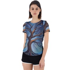 Tree Branches Mystical Moon Expressionist Oil Painting Acrylic Painting Abstract Nature Moonlight Ni Back Cut Out Sport T-shirt