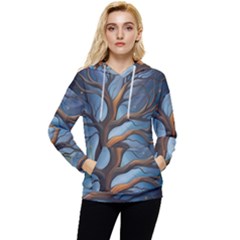 Tree Branches Mystical Moon Expressionist Oil Painting Acrylic Painting Abstract Nature Moonlight Ni Women s Lightweight Drawstring Hoodie by Maspions