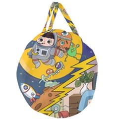 Astronaut Moon Monsters Spaceship Universe Space Cosmos Giant Round Zipper Tote