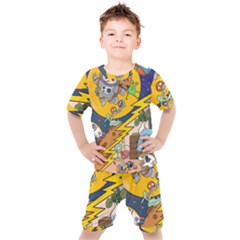 Astronaut Moon Monsters Spaceship Universe Space Cosmos Kids  T-shirt And Shorts Set by Maspions