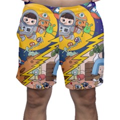 Astronaut Moon Monsters Spaceship Universe Space Cosmos Men s Shorts by Maspions