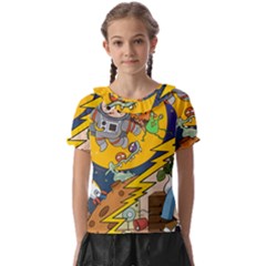 Astronaut Moon Monsters Spaceship Universe Space Cosmos Kids  Frill Chiffon Blouse by Maspions