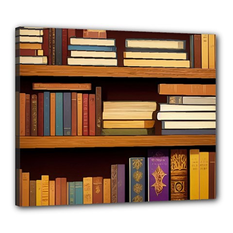 Book Nook Books Bookshelves Comfortable Cozy Literature Library Study Reading Room Fiction Entertain Canvas 24  X 20  (stretched) by Maspions