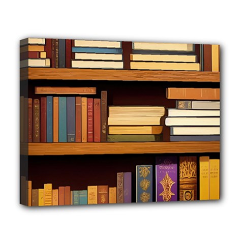Book Nook Books Bookshelves Comfortable Cozy Literature Library Study Reading Room Fiction Entertain Deluxe Canvas 20  X 16  (stretched) by Maspions
