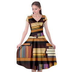 Book Nook Books Bookshelves Comfortable Cozy Literature Library Study Reading Room Fiction Entertain Cap Sleeve Wrap Front Dress by Maspions