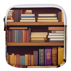 Book Nook Books Bookshelves Comfortable Cozy Literature Library Study Reading Room Fiction Entertain Mini Square Pouch by Maspions