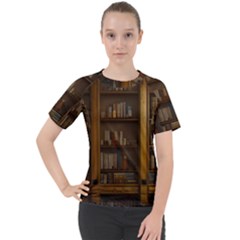 Books Book Shelf Shelves Knowledge Book Cover Gothic Old Ornate Library Women s Sport Raglan T-shirt