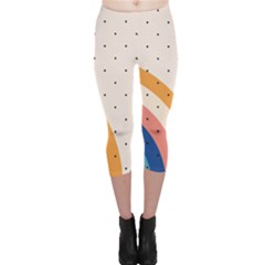 Abstract Geometric Bauhaus Polka Dots Retro Memphis Rainbow Capri Leggings 