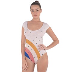 Abstract Geometric Bauhaus Polka Dots Retro Memphis Rainbow Short Sleeve Leotard 