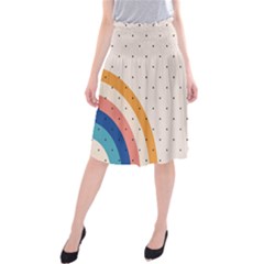 Abstract Geometric Bauhaus Polka Dots Retro Memphis Rainbow Midi Beach Skirt