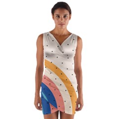 Abstract Geometric Bauhaus Polka Dots Retro Memphis Rainbow Wrap Front Bodycon Dress by Maspions