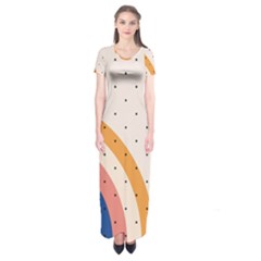 Abstract Geometric Bauhaus Polka Dots Retro Memphis Rainbow Short Sleeve Maxi Dress