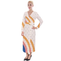 Abstract Geometric Bauhaus Polka Dots Retro Memphis Rainbow Velvet Maxi Wrap Dress by Maspions