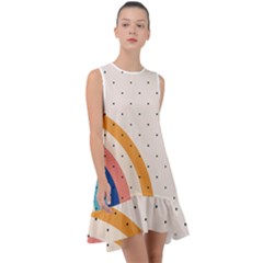 Abstract Geometric Bauhaus Polka Dots Retro Memphis Rainbow Frill Swing Dress