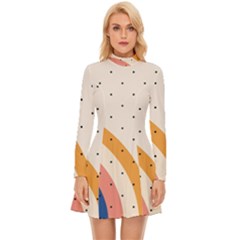 Abstract Geometric Bauhaus Polka Dots Retro Memphis Rainbow Long Sleeve Velour Longline Dress