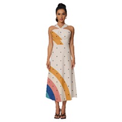 Abstract Geometric Bauhaus Polka Dots Retro Memphis Rainbow Sleeveless Cross Front Cocktail Midi Chiffon Dress by Maspions