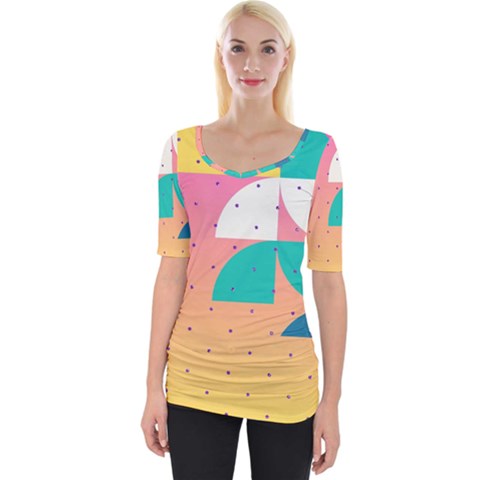 Abstract Geometric Bauhaus Polka Dots Retro Memphis Art Wide Neckline T-shirt by Maspions