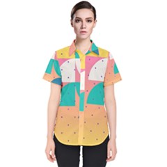 Abstract Geometric Bauhaus Polka Dots Retro Memphis Art Women s Short Sleeve Shirt