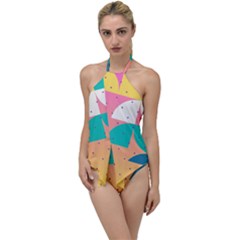 Abstract Geometric Bauhaus Polka Dots Retro Memphis Art Go With The Flow One Piece Swimsuit