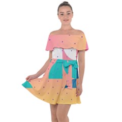 Abstract Geometric Bauhaus Polka Dots Retro Memphis Art Off Shoulder Velour Dress