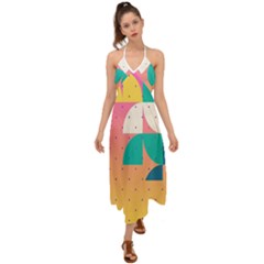 Abstract Geometric Bauhaus Polka Dots Retro Memphis Art Halter Tie Back Dress 