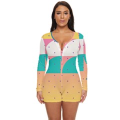 Abstract Geometric Bauhaus Polka Dots Retro Memphis Art Long Sleeve Boyleg Swimsuit