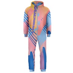 Abstract Lines Dots Pattern Purple Pink Blue Hooded Jumpsuit (men)