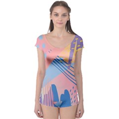 Abstract Lines Dots Pattern Purple Pink Blue Boyleg Leotard  by Maspions