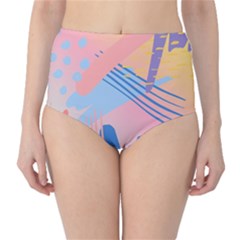 Abstract Lines Dots Pattern Purple Pink Blue Classic High-waist Bikini Bottoms by Maspions
