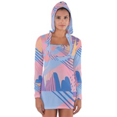 Abstract Lines Dots Pattern Purple Pink Blue Long Sleeve Hooded T-shirt by Maspions